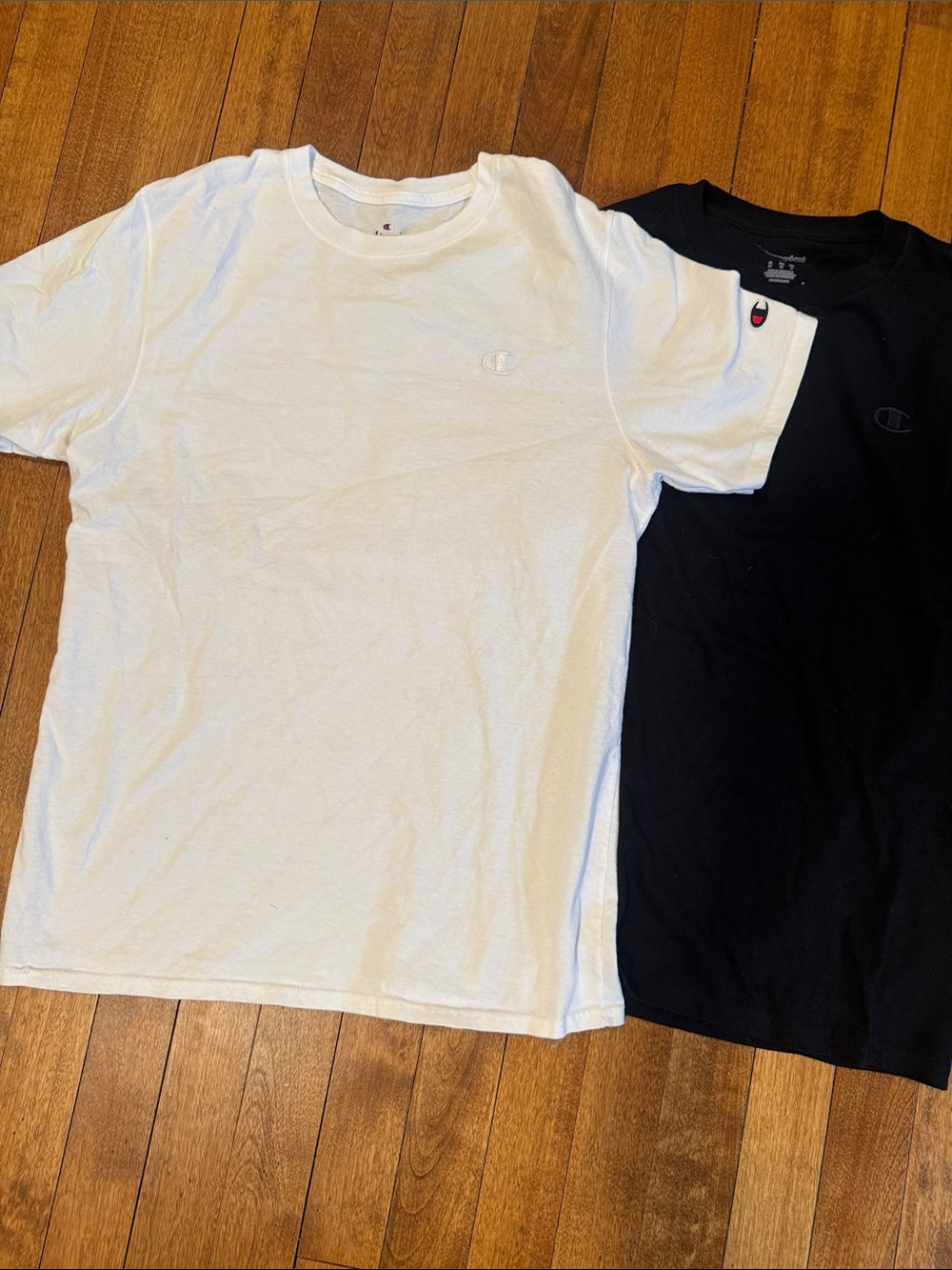 Champion Men’s White & Black Crewneck T-Shirts - Small Logo